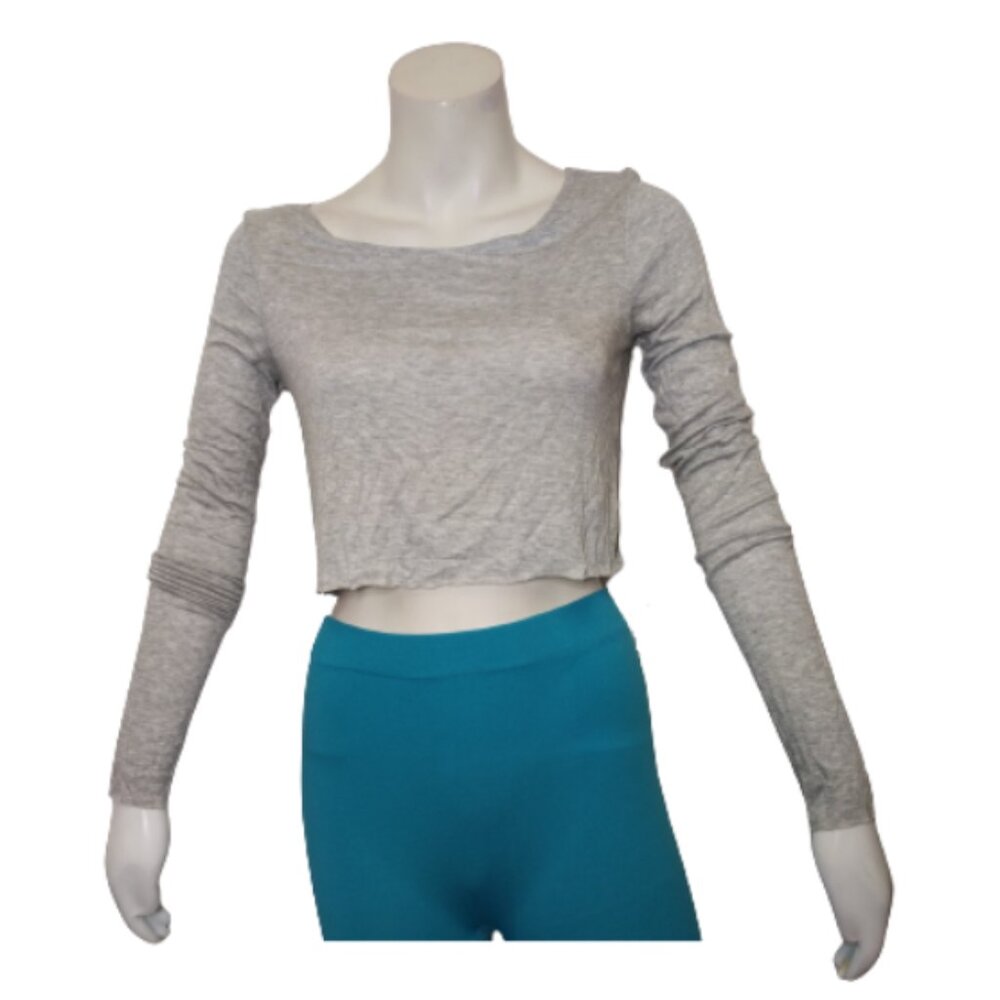Women Grey Long Sleeve Crop Top